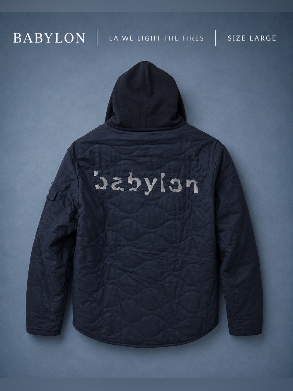 Babylon LA We Light The Fires Quilted Hooded Jacket Large NWT Streetwear